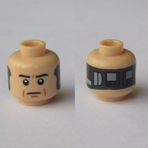 Tête de minifigurine Lobot, double visage, sourcils, froncement de sourcils / implant motif imprimé [tenon creux bouché] (Minifig Head Lobot, Dual Sided, Eyebrows, Frown / Implant Print [Blocked Open Stud])