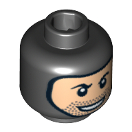 Tête de minifigurine Boba Fett / Stormtrooper, cagoule avec nougat clair visage, barbe naissante et rakish sourire motif imprimé [tenon creux bouché] (Minifig Head Boba Fett / Stormtrooper, Balaclava with Light Nougat Face, Stubble and Rakish Smile Print [Blocked Open Stud])