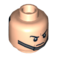 Tête de minifigurine, jugulaire, lunettes noires / sourcils arrière sans lunettes motif imprimé (Minifig Head, Chin Strap, Black Goggles / Stern Eyebrows no Goggles Print)
