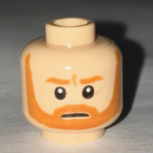 Tête de minifigurine Obi-Wan Kenobi, Barbe avec Bord Brun Barré Barde fermée Bouche / Dents nues imprimé (Minifig Head Obi-Wan Kenobi, Beard with Brown Trim Beard Closed Mouth / Bared Teeth Print)