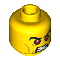 Tête de minifigurine mal chevalier, yeux rouges avec des sourcils touffus noirs et ouvert la bouche en colère motif imprimé [tenon creux bouché] (Minifig Head Evil Knight, Red Eyes with Black Bushy Eyebrows and Open Angry Mouth Print [Blocked Open Stud])