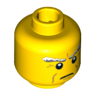 Tête de minifigurine océan roi, sourcils broussailleux blancs, pattes d'oie et lignes de joues motif imprimé [tenon creux bouché] (Minifig Head Ocean King, White Bushy Eyebrows, Crow's Feet and Cheek Lines Print [Blocked Open Stud])