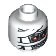 Tête de minifigurine Momie, yeux rouges et lueur dans le motif imprimé sombre d'emballage [Bloqué ouvert tenon] (Minifig Head Mummy, Red Eyes and Glow in Dark Wrapping Print [Blocked Open Stud])