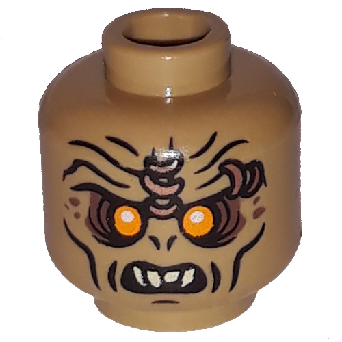 Tête de minifigurine Hobbit Orc, motif : yeux orange [tenon creux bouché] (Minifig Head Hobbit Orc, Orange Eyes Print [Blocked Open Stud])