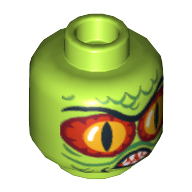 Tête de minifigurine Créature de marais, yeux rouges et jaunes, dents pointues et écailles motif imprimé [Bloqué ouvert tenon] (Minifig Head Swamp Creature, Red and Yellow Eyes, Pointed Teeth and Scales Print [Blocked Open Stud])