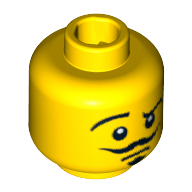 Tête de minifigurine acteur, moustache, bouc, sourcil levé, motif : sourire en coin / bouche ouverte, air effrayé (Minifig Head Actor, Moustache, Goatee, Raised Eyebrow, Smirk / Open Mouth Scared Print)
