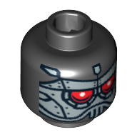 Tête de minifigurine Robot, plaques argentées avec motif imprimé yeux rouges (Minifig Head Robot, Silver Plates with Red Eyes Print)