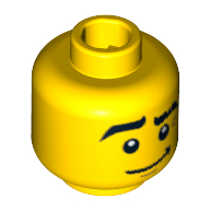 Tête de minifigurine dj, sourcils, sourcil droit levé, motif imprimé sourire tordu [tenon creux bouché] (Minifig Head DJ, Eyebrows, Raised Right Eyebrow, Crooked Smile Print [Blocked Open Stud])