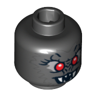 Tête de minifigurine chauve-souris vampire, crocs, yeux rouges et motif imprimé de fourrure gris bleuâtre foncé (Minifig Head Vampire Bat, Fangs, Red Eyes and Dark Bluish Gray Fur Print)
