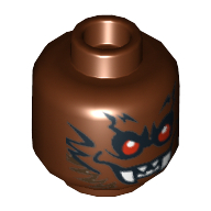 Tête de minifigurine de chauve-souris monstre, crocs, yeux rouges et motif imprimé fourrure noire (Minifig Head Bat Monster, Fangs, Red Eyes and Black Fur Print)