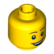 Tête de minifigurine de poulet costume guy, sourcils bruns, cils, sourire ouvert et les dents motif imprimé (Minifig Head Chicken Suit Guy, Brown Eyebrows, Eyelashes, Open Lopsided Smile and Teeth Print)
