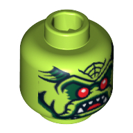 Tête de minifigurine alien vengeur, yeux rouges, bouche ouverte avec des dents pointues motif imprimé (Minifig Head Alien Avenger, Red Eyes, Open Mouth with Pointed Teeth Print)
