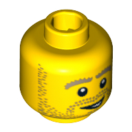 Plombier tête minifigurine, barbe naissante, épais sourcils beige foncés et ouvert motif imprimé sourire (Minifig Head Plumber, Beard Stubble, Thick Dark Tan Eyebrows and Open Grin Print)