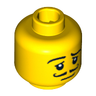 Tête de minifigurine Serveur, moustache bouclée, cils, pupilles, motif : sourcil levé [tenon creux bouché] (Minifig Head Waiter, Moustache Curly, Eyelashes, Pupils, Raised Eyebrow Print [Blocked Open Stud])