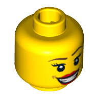 Tête de minifigurine d'équipe gb, grandes lèvres rouges, bouche ouverte sourire avec des dents, sourcils bruns, cils minces et blanc pupilles des yeux motif imprimé [tenon creux bouché] (Minifig Head Team GB, Large Red Lips, Open Mouth Smile with Teeth, Brown Eyebrows, Thin Eyelashes and White Pupils Print [Blocked Open Stud])