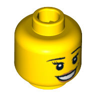 Tête de minifigurine Lèvres et fossettes de pêche, bouche ouverte, minces sourcils, cils et motif imprimé pupilles blanches [Bloqué ouvert tenon] (Minifig Head Team GB, Peach Lips and Dimple, Open Mouth Smile, Thin Eyebrows, Eyelashes and White Pupils Print [Blocked Open Stud])