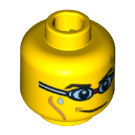 Tête de minifigurine d'équipe gb, sourcils, lignes de joue et lunettes de natation motif imprimé [tenon creux bouché] (Minifig Head Team GB, Eyebrows, Cheek Lines and Swim Goggles Print [Blocked Open Stud])