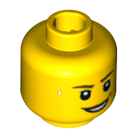 Tête de minifigurine d'équipe gb, sourcils brun foncé, sourire et gouttes de sueur motif imprimé [tenon creux bouché] (Minifig Head Team GB, Dark Brown Eyebrows, Smile and Drops of Sweat Print [Blocked Open Stud])