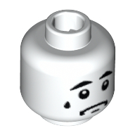 Tête de minifigurine Clown triste, sourcils épais, pupilles blanches, Triste avec motif imprimé de larmes [Bloqué ouvert tenon] (Minifig Head Sad Clown, Thick Eyebrows, White Pupils, Sad with Tear Print [Blocked Open Stud])
