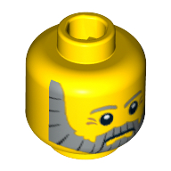 Tête de minifigurine capitaine de mer, barbe grise, sourcils gris et yeux fossettes motif imprimé [tenon creux bouché] (Minifig Head Sea Captain, Gray Beard, Gray Eyebrows and Eye Dimples Print [Blocked Open Stud])