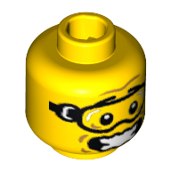 Tête de minifigurine parachutiste, lunettes de protection, motif : bouche ouverte et effrayé [tenon creux bouché] (Minifig Head Skydiver, Goggles, Open Mouth and Scared Print [Blocked Open Stud])