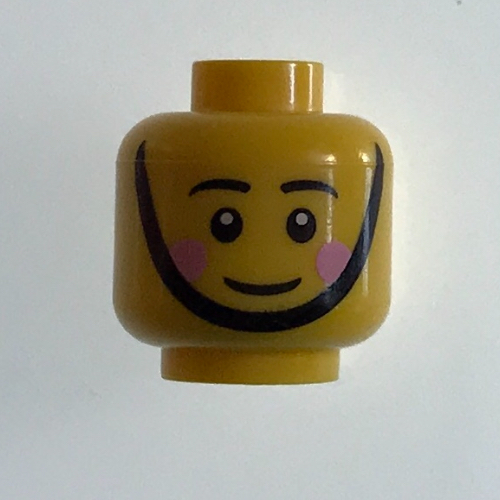Tête de minifigurine Soldat jouet, sourcils, joues roses, sangle mentonnière, motif : pupilles blanches [tenon creux bouché] (Minifig Head Toy Soldier, Eyebrows, Pink Cheeks, Chin Strap, White Pupils Print [Blocked Open Stud])