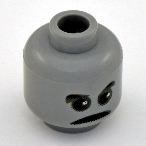 Tête de minifigurine peeves / chevalier, visage gris fantomatique, sourcils, motif : pupilles [tenon creux bouché] (Minifig Head Peeves / Knight, Ghostly Gray Face, Eyebrows, Pupils Print [Blocked Open Stud])