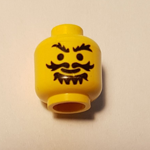 Tête de minifigurine chevalier, moustache ondulée, bouc et sourcils touffus motif imprimé [tenon creux bouché] (Minifig Head Knight, Moustache Wavy, Goatee and Bushy Eyebrows Print [Blocked Open Stud])