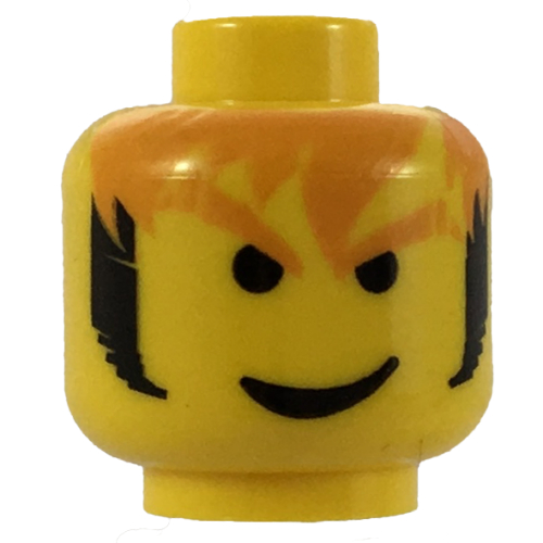 Hachel tête figurine, cheveux orange désordonné et noir favoris motif imprimé [tenon creux bouché] (Minifig Head Axel, Messy Orange Hair and Black Sideburns Print [Blocked Open Stud])