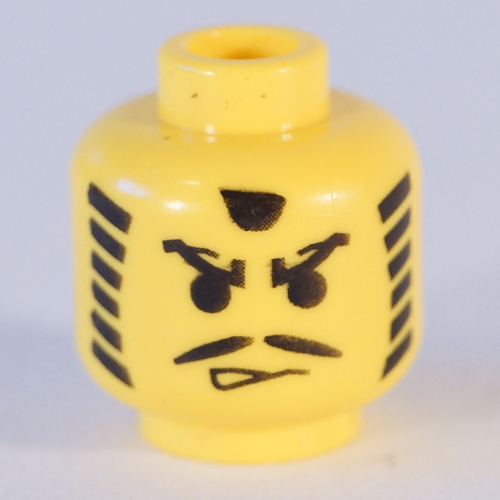 Tête de minifigurine ninja / acteur, moustache sourcils en colère et rayures favoris motif imprimé [tenon creux bouché] (Minifig Head Ninja / Actor, Moustache Angry Eyebrows and Striped Sideburns Print [Blocked Open Stud])