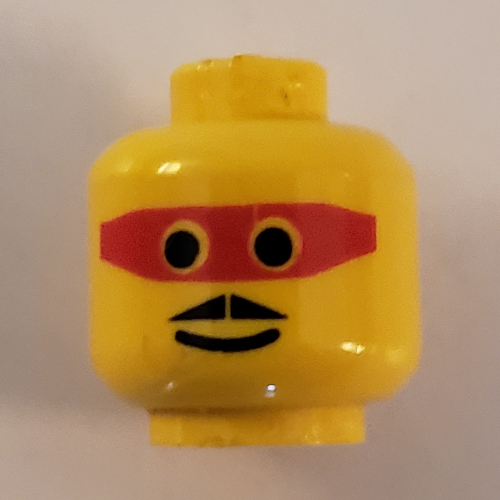 Tête de minifigurine, Masque Rouge avec Oeillets et Moustache imprimé (Minifig Head, Mask Red with Eyeholes and Moustache Print)