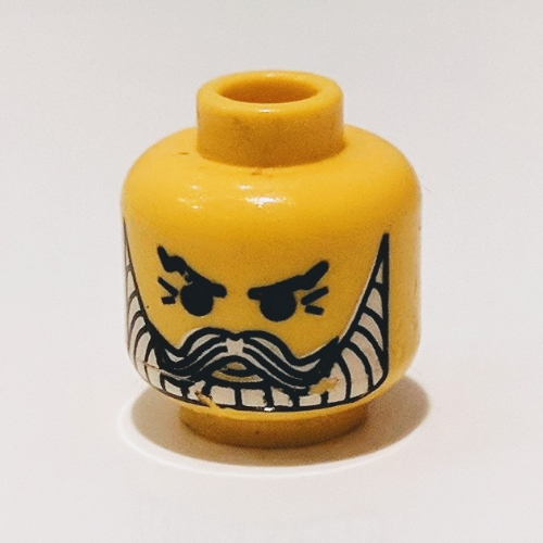 Tête de minifigurine roi Leo, barbe avec barbe blanche et moustache, motif imprimé pattes d'oie [tenon creux bouché] (Minifig Head King Leo, Beard with White Beard and Moustache, Crow's Feet Print [Blocked Open Stud])
