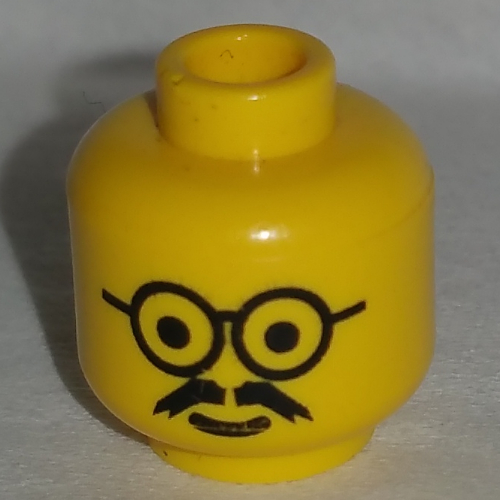 Tête de minifigurine, rond Lunettes, motif : moustache (Minifig Head, Round Glasses, Moustache Print)