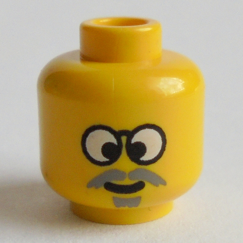 Tête de minifigurine temps croiseurs dr cyber, lunettes avec moustache grise, crosseyed motif imprimé [tenon creux bouché] (Minifig Head Time Cruisers Dr Cyber, Glasses with Gray Moustache, Crosseyed Print [Blocked Open Stud])