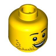 Tête de minifigurine Paysan, double visage, barbu, sourire / ouvert motif imprimé sourire [Bloqué ouvert tenon] (Minifig Head Peasant, Dual Sided, Beard Stubble, Smile / Open Smile Print [Blocked Open Stud])