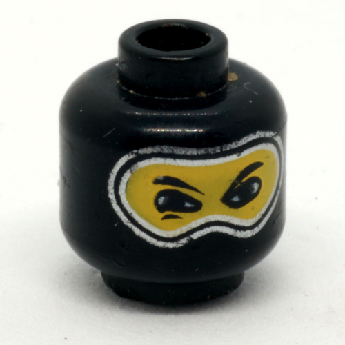 Tête de minifigurine, cagoule avec garniture argentée, bosse de nez, blanc d'œil motif imprimé [tenon creux bouché] (Minifig Head, Balaclava with Silver Trim, Nose Hump, Eye Whites Print [Blocked Open Stud])