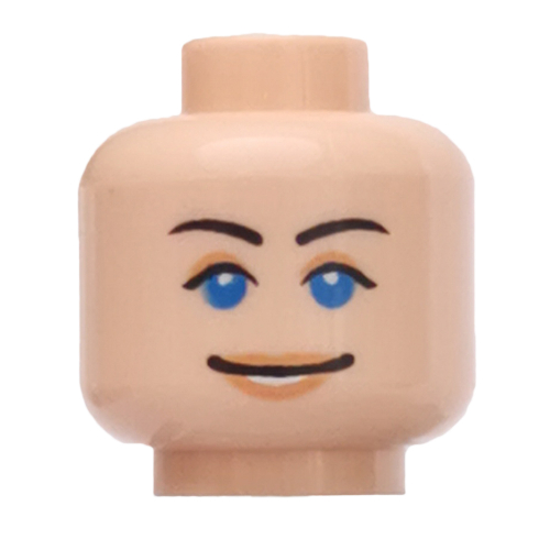 Tête de minifigurine Marion Ravenwood, double visage, yeux bleus avec sourcils bruns effrayé / sourire motif imprimé [tenon creux bouché] (Minifig Head Marion Ravenwood, Dual Sided, Blue Eyes with Brown Eyebrows Scared / Smile Print [Blocked Open Stud])