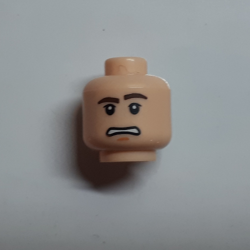 Tête de minifigurine Han Solo, double visage, lunettes de neige orange / motif imprimé effrayé [tenon creux bouché] (Minifig Head Han Solo, Dual Sided, Orange Snowgoggles / Scared Print [Blocked Open Stud])