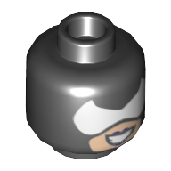 Tête de minifigurine Catwoman, masque pointu blanc, Nougat Visage clair, lèvres violet foncé et bouche ouverte grand sourire motif imprimé [tenon creux] (Minifig Head Catwoman, White Pointed Eyemask, Light Nougat Face, Dark Purple Lips and Open Mouth Grin Print [Hollow Stud])