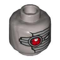 Tête de minifigurine Deadshot, masque facial argenté, motif imprimé œil droit mécanique rouge [tenon creux] (Minifig Head Deadshot, Silver Face Mask, Red Mechanical Right Eye Print [Hollow Stud])