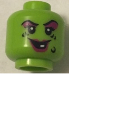 Tête de minifigurine, sorcière, lèvres magenta et fard à paupières, Verrue noire et rides, Sourire avec une dent blanche (Minifig Head, Witch, Magenta Lips and Eye Shadow, Black Wart and Wrinkles, Smile with One White Tooth)