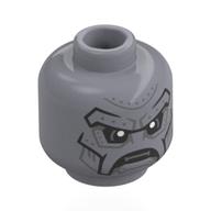 Tête de minifigurine médecin doom, placage de métal, lignes noires, côtes d'argent (Minifig Head Doctor Doom, Metal Plating, Black Lines, Silver Ribbits)