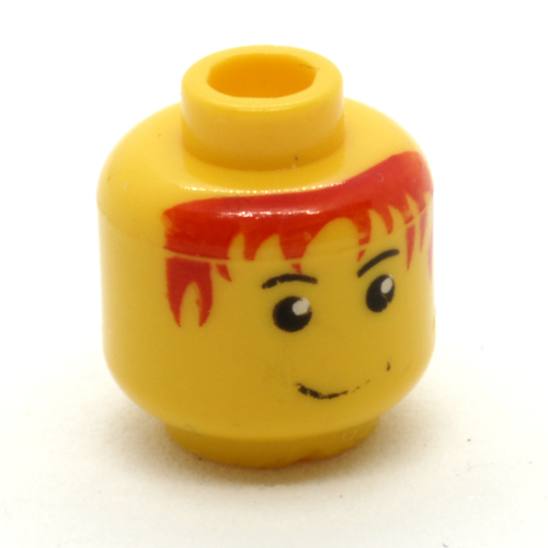 Tête de minifigurine, Cheveux rouges, sourire, motif : pupilles blanches (Minifig Head, Messy Red Hair, Smile, White Pupils Print)