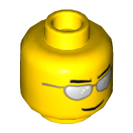 Tête de minifigurine, lunettes de soleil argentées, sourcils et fin sourire motif imprimé (Minifig Head, Silver Sunglasses, Eyebrows and Thin Grin Print)