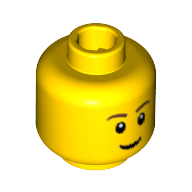 Tête de minifigurine, sourcils bruns, sourire fin, motif : yeux avec pupilles blanches (Minifig Head, Brown Eyebrows, Thin Grin, Eyes with White Pupils Print)