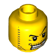 Tête de minifigurine Pirate, Sourcils arqués, Dents blanches avec dent d'or, Motif imprimé gros pointu [tenon creux] (Minifig Head Pirate, Arched Eyebrow, White Teeth with Gold Tooth, Coarse Stubble Print [Hollow Stud])