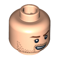 Tête de minifigurine Soldat rebelle / soldat de cavalerie, barbe naissante brun, sourcils bruns et impression ouverte de grince [tenon creux] (Minifig Head Rebel Trooper / Cavalry Soldier, Brown Stubble, Brown Eyebrows, and Open Grin Print [Hollow Stud])