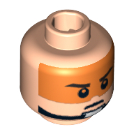 Tête de minifigurine Pilote rebelle / Dutch Vander, sourcils froncés, motif : pupilles et visière orange (Minifig Head Rebel Pilot / Dutch Vander, Stern Eyebrows, Pupils and Orange Visor Print)
