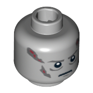 Tête de minifigurine Dark Vador, Cicatrices Gris Gauche & Droite, Sourcils Gris, motif : pupilles blanches (Minifig Head Darth Vader, Scars Gray Left & Right, Gray Eyebrows, White Pupils Print)