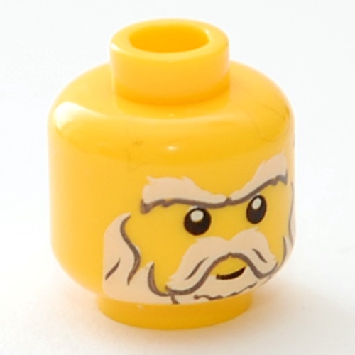 Tête de minifigurineBarbe Blanche, favoris, Moustache, Sourcils et pupilles blanches motif imprimé [tenon creux] (Minifig Head, White Beard, Sideburns, Moustache, Eyebrows and White Pupils Print [Hollow Stud])